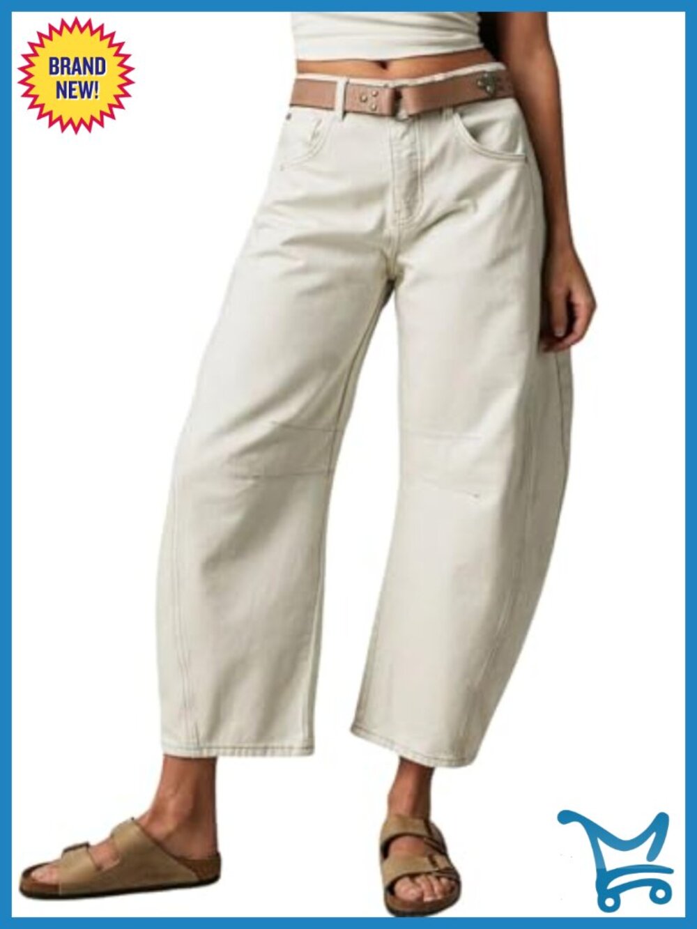 Women's Stretchy Mid Rise Barrel Jeans Vintage Loose Wide Leg Cropped Denim
